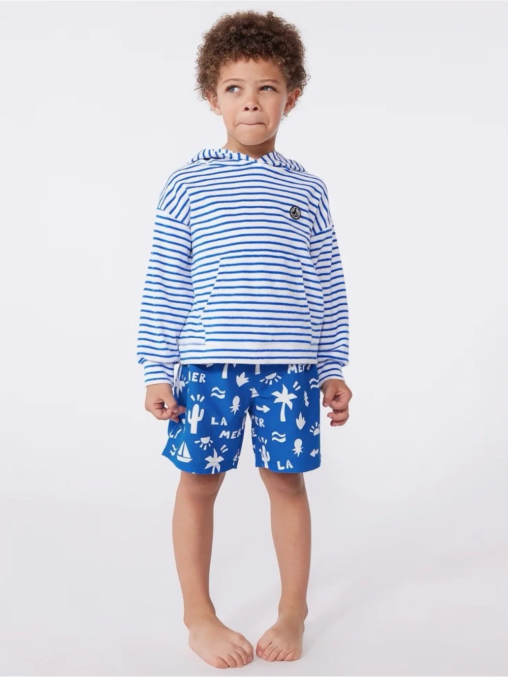 Petit Bateau Boys La Mer Blue & White Printed Swim Shorts - Size 6Y
